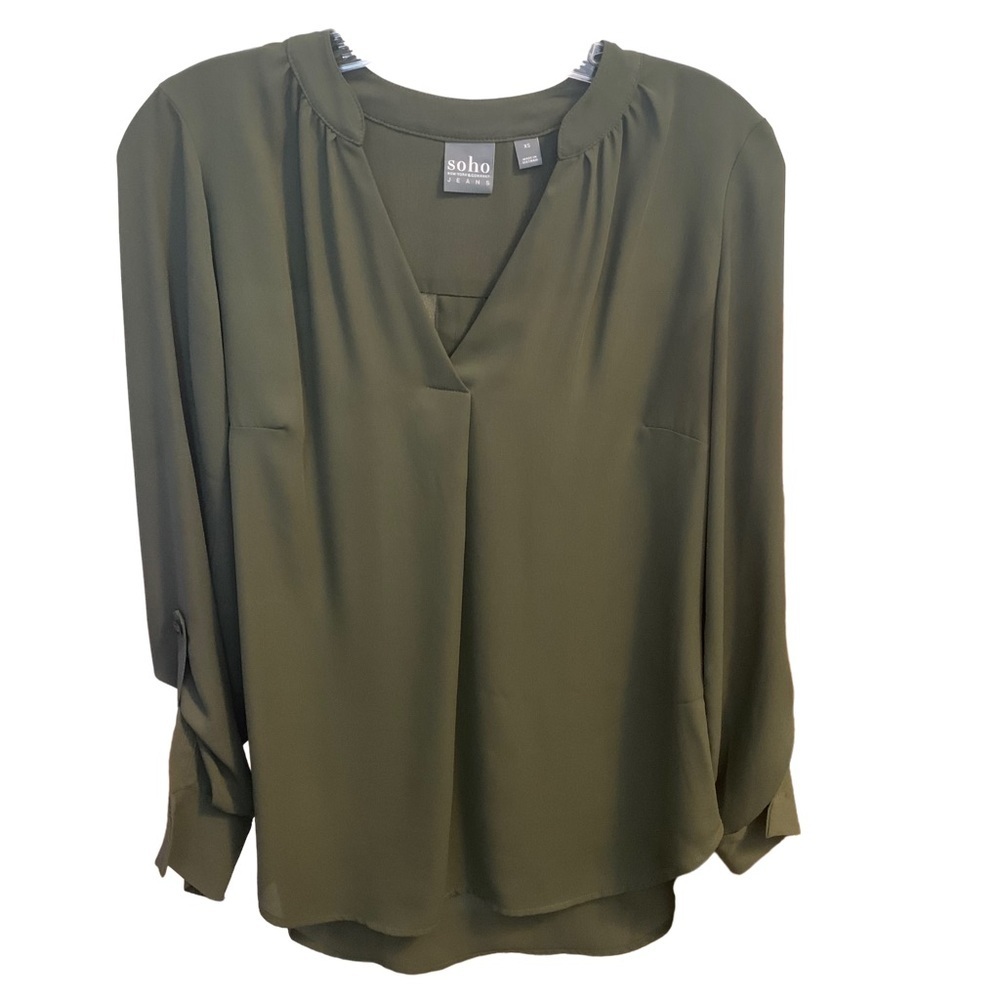 New York & Company Soho Jeans Olive Green Long Sleeve Blouse, XS
